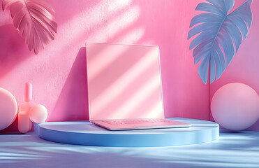 Poster - A Digital Platform Provides A Visually Appealing Abstract Backdrop For Showcasing Products In A Dynamic 3d Rendered Environment.