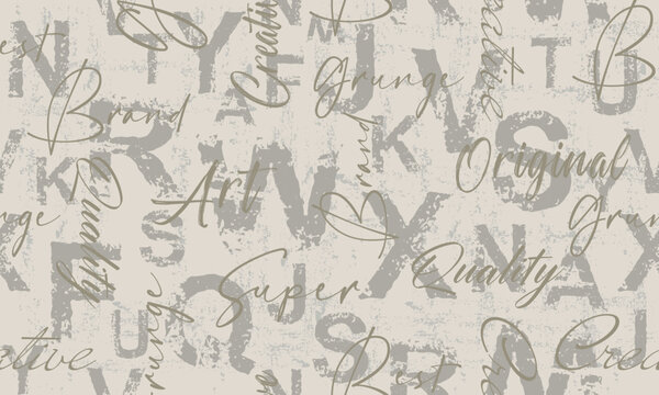 Letters seamless pattern. Grunge bold font on white background. Scattered letters of the English alphabet.