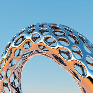 Abstract Chrome Metallic Lattice Structure 3D Render