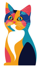 Poster - Colorful Playful Cat Illustration in Flat Minimalist Style for Arts and Animal Themes