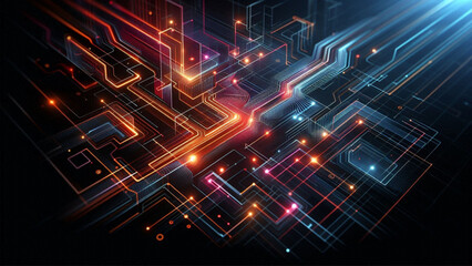 Poster - Futuristic Geometric Patterns with Neon Accents ideal for digital art, technology presentations, and contemporary creative projects.
