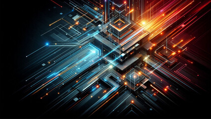 Poster - Futuristic Geometric Patterns with Neon Accents ideal for digital art, technology presentations, and contemporary creative projects.