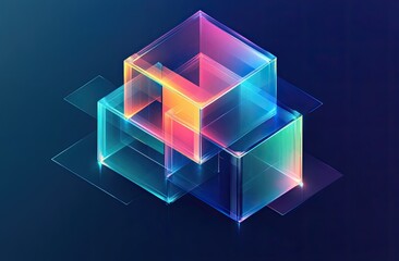 Poster - Brightly colored transparent cubes arranged in a layered pattern on a dark background