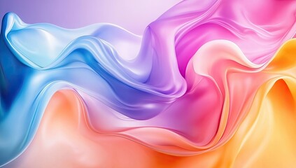 Poster - Fluid motion of colorful silk fabric flowing elegantly across a smooth surface during a serene sunset