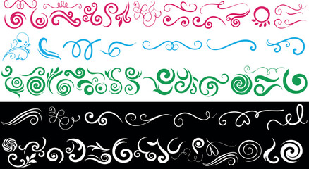 Wall Mural - swirl ornament, decorative flourish, and doodle element designs in colorful styles. elegant vector c