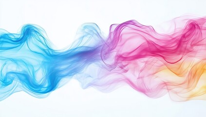 Poster - Colorful swirling smoke creates a mesmerizing abstract pattern with flowing hues of blue, pink, and orange in a light background