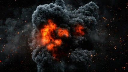 Poster - Dramatic Explosion with Fiery Flames and Dark Smoke Billowing in a Dark Atmosphere