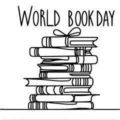 Poster - World Book Day illustration showcasing stacked books in outline  