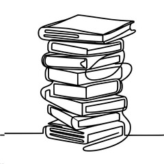 Poster - Single line art stack of books in minimalist style  