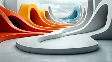 Aufkleber - Abstract Architecture with Colorful Curves: An imaginative scene featuring fluid, colorful forms creates a sense of modern architecture.