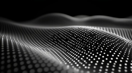 Aufkleber - Digital Wave Form: Abstract digital waveform. a sea of illuminated points dance across a vast, dark expanse, depicting data visualization and modern technology with a sense of infinite depth