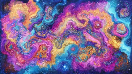 Leinwandbilder - Vibrant abstract space-themed artwork showcasing colorful swirls and patterns in a cosmic design