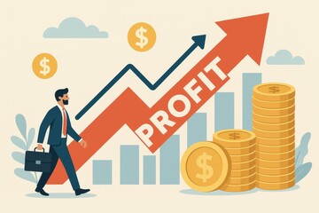 Poster - Modern Business Growth Concept with Profit Chart and Coins
