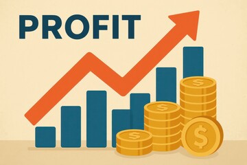 Poster - Profit Growth Illustration with Coins and Chart Representation