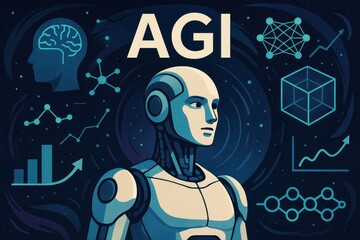 Poster - Futuristic Concept of Artificial General Intelligence and AI Illustrations