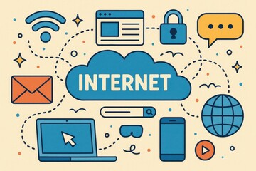Poster - Digital Art Display of Internet Symbols with Colorful Illustrations