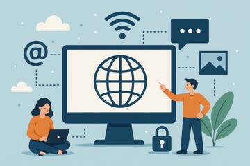 Poster - Digital Art Display Featuring Global Connectivity and Technology Elements