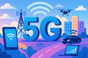 Poster - 5G Network Visualization with Technology Elements in Vibrant Colors