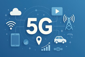 Poster - Modern 5G Technology Illustration with Connected Devices and Icons