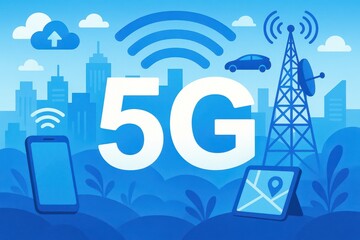 Poster - Modern 5G Connectivity in Urban Landscape with Technology Elements