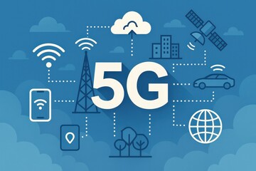 Poster - 5G Technology Visualized with Connectivity Icons and Cloud Elements