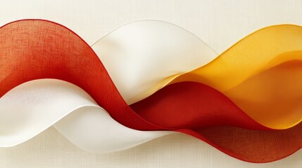 Aufkleber - Abstract Fabric Waves:  A captivating abstract composition of three flowing fabric ribbons in vibrant red, white, and yellow, creating a dynamic interplay of color, form, and texture.