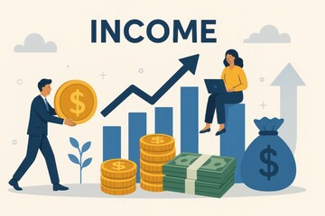 Poster - Income Growth Diagram with Business People and Financial Elements