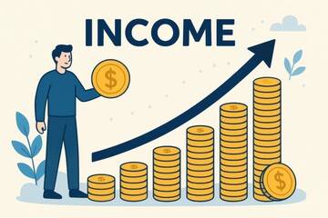 Poster - Growth Chart Illustrating Income Increase with Dollar Coins