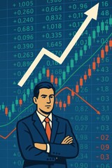 Poster - Businessman Standing Confidently Before Stock Market Graph Analysis
