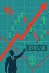 Poster - Businessman Analyzing Stock Market Trends with Graphs and Symbols