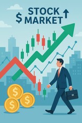 Poster - Businessman Walking Past Stock Market Growth and Currency Symbols