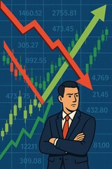 Poster - Businessman Analyzing Stock Market Trends with Graphs and Arrows