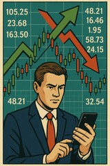 Poster - Professional Man Analyzing Stock Market Graph With Trend Arrows