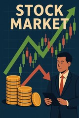 Poster - Stock Market Dynamics Illustration with Graph and Coins