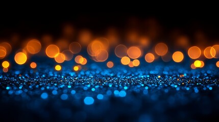 Poster - Abstract light bokeh and Sparkles : Captivating abstract featuring mesmerizing bokeh effect with radiant orange and blue lights, a dazzling display of illuminated elegance.