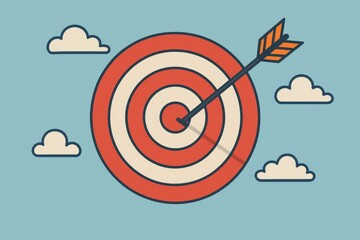 Poster - Target with Arrow Hitting Center on Light Blue Background