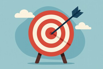 Poster - Simple Bullseye Target with Arrow and Clouds in Background