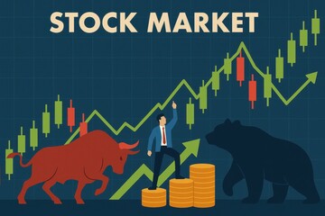 Poster - Bull and Bear Illustration in Stock Market Analysis Concept