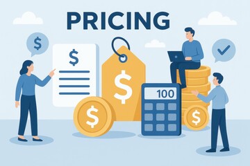 Poster - Simple Pricing Graphic with People, Money, and Calculation Elements