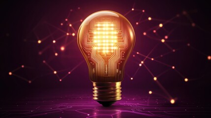 Poster - electric light bulb mockup glowing from within, showcasing a brilliant circuit board pattern, surrou
