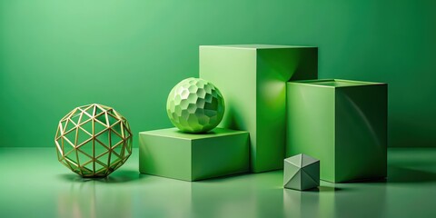 Canvas Print - abstract green box with sphere and shadow geometric shapes, abstract sculpture , sphere, abstract sc