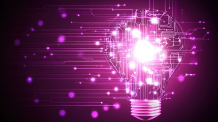 Poster - glowing electric light bulb mockup featuring a bright, intricate circuit pattern, radiating digital 