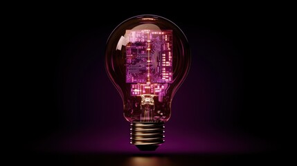 Poster - glowing glass light bulb mockup featuring a vivid circuit board inside, with ambient lighting effect