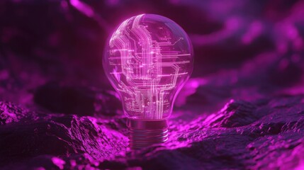 Poster - light bulb innovation concept with a luminous, digital circuit board at its core, emitting soft ligh