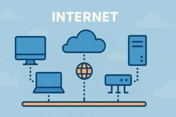 Poster - Simple Digital Network Diagram of Internet Connections and Devices