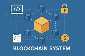 Poster - Simple Blockchain System Diagram for Technology and Finance Concepts