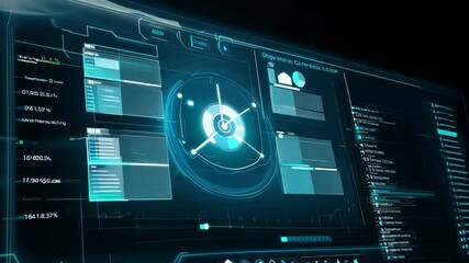 Poster - Futuristic digital interface screen with data visualizations and sci-fi HUD graphics. Generated AI