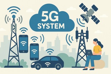 Poster - Simple 5G Technology Diagram Illustrating Wireless Communication System