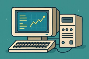 Poster - Retro Computer with Growth Chart on Screen in Digital Art Style