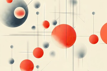 Poster - Abstract graphic design with connected circles.  A  geometric,  vibrant  background with  various  shapes  and lines.  Abstract circles and lines,  a  complex  and elegant composition